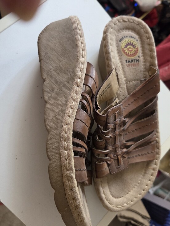 Earth Spirit Shoes - Earth Spirit Tan Woven Leather Slide Sandals